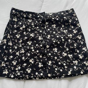 Pacsun floral/black jean button skirt size M